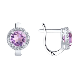 Серьги из серебра с аметистами и фианитами