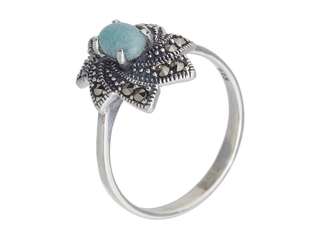 Кольцо из черненого серебра с марказитами и амазонитом