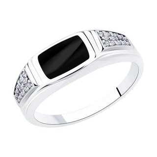 Кольцо из серебра с фианитами иэмалью