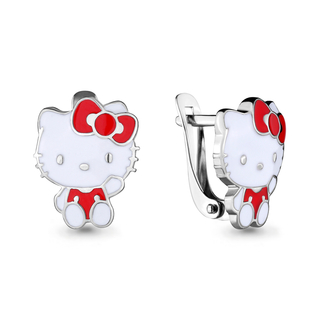 Серьги детские Hello Kitty из серебра с эмалью 
