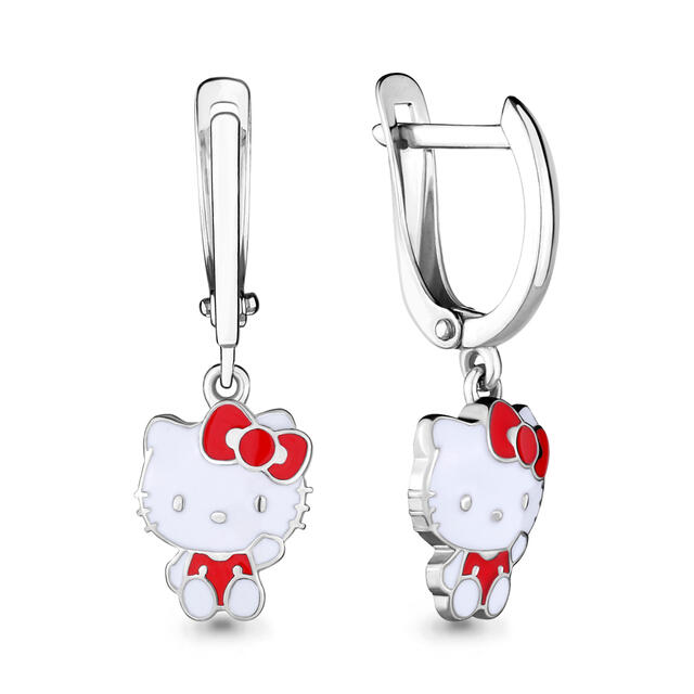 Серьги Hello Kitty из серебра с эмалью