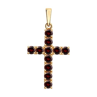Подвеска-крест из золочёного серебра с гранатами
