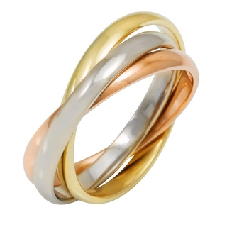 Кольцо обручальное "Тринити" из золота трех цветов