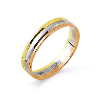 Кольцо обручальное из золота трех цветов