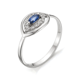 Кольцо из белого золота с бриллиантами и сапфиром