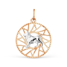 Подвеска "Знак зодиака Лев" из комбинированного золота с алмазной гранью