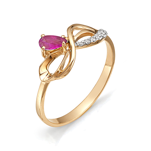 Кольцо из красного золота с бриллиантами и рубином