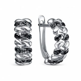 0977 Серьги с фианитом "черный" родированные сереб