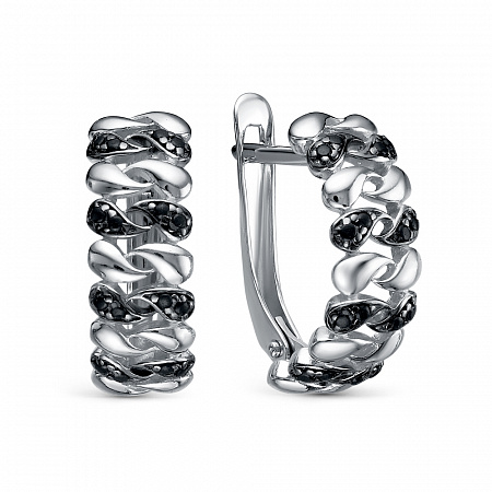 0977 Серьги с фианитом "черный" родированные сереб