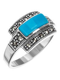 Кольцо из черненого серебра с хризопразом и марказитами