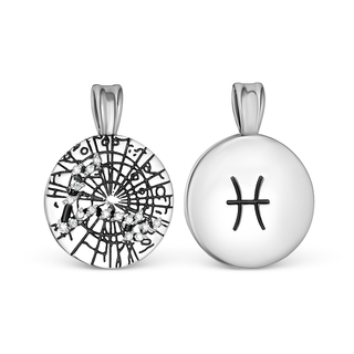Подвеска-знак зодиака "Рыбы" из черненого серебра с фианитами