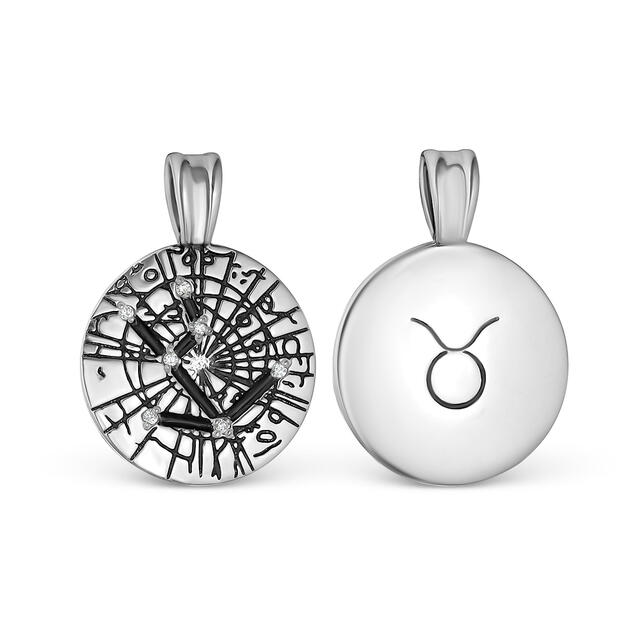 Подвеска-знак зодиака "Телец" из черненого серебра с фианитами