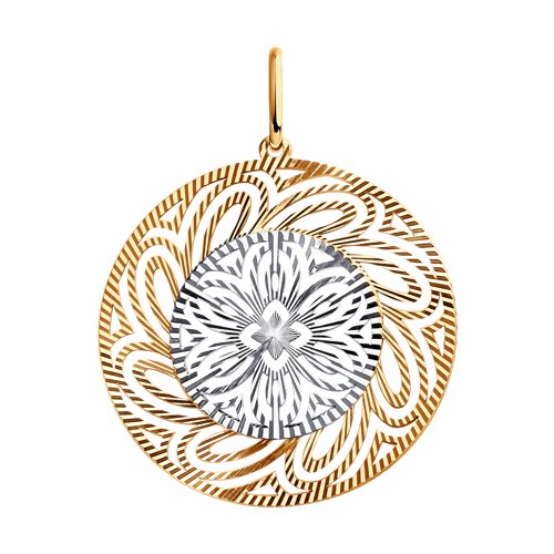 Подвеска "Мандала" из красного золота с частичным родированием и алмазной гранью