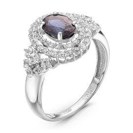 Кольцо из белого золота с бриллиантами и сапфиром
