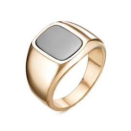 Печатка мужская из красного золота с черным фианитом