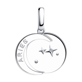 Подвеска-знак зодиака "Aries" (Овен) из серебра с фианитом
