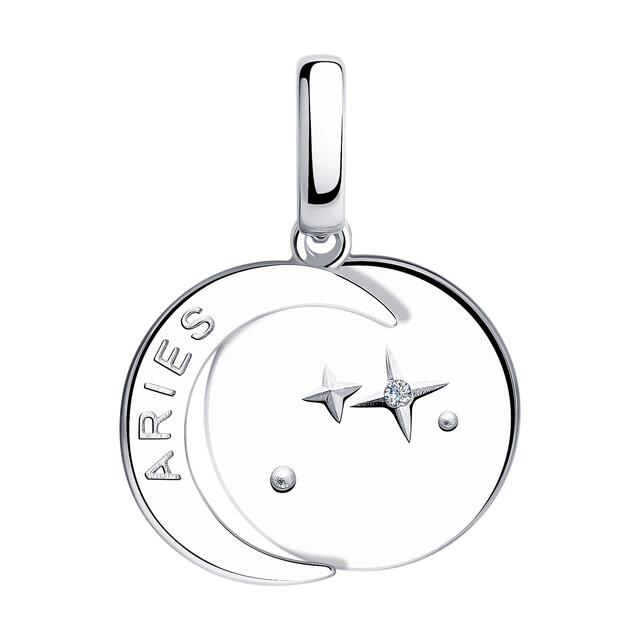 Подвеска-знак зодиака "Aries" (Овен) из серебра с фианитом