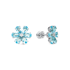 0476 Серьги с фианитом "топаз" родированные серебр