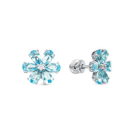 0476 Серьги с фианитом "топаз" родированные серебр