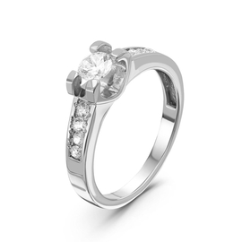 Кольцо помолвочное из серебра с фианитами