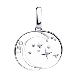 Подвеска-знак зодиака "Leo" (Лев) из серебра с фианитом