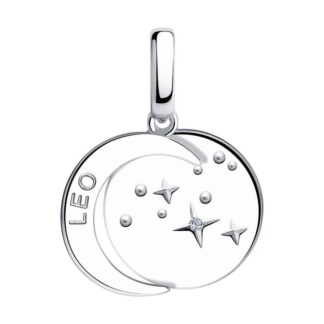 Подвеска-знак зодиака "Leo" (Лев) из серебра с фианитом