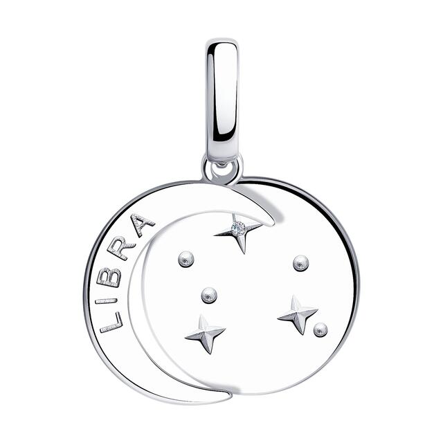 Подвеска-знак зодиака "Libra" (Весы) из серебра с фианитом