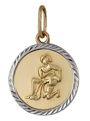 Подвеска "Знак зодиака Водолей" из комбинированного золота с алмазной гранью