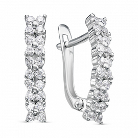 0697 Серьги с фианитом родированные серебро 925*