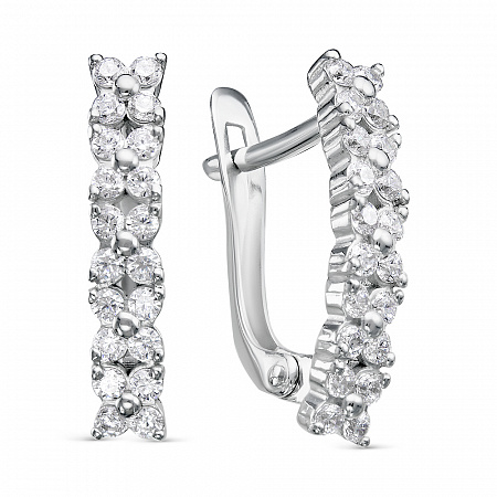 0697 Серьги с фианитом родированные серебро 925*