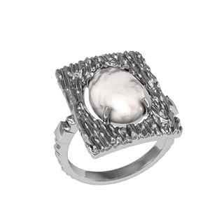 Кольцо из черненого серебра со вставкой (агат/корал)