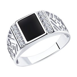 Печатка из серебра с фианитами и эмалью