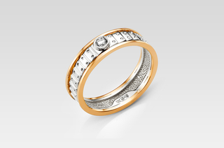 Кольцо обручальное из комбинированного золота с бриллиантом