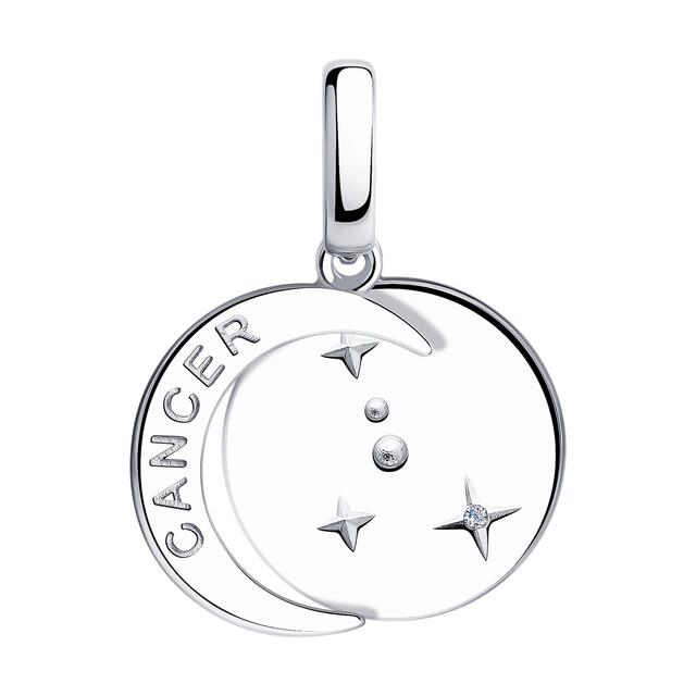 Подвеска-знак зодиака "Cancer" (Рак) из серебра с фианитом