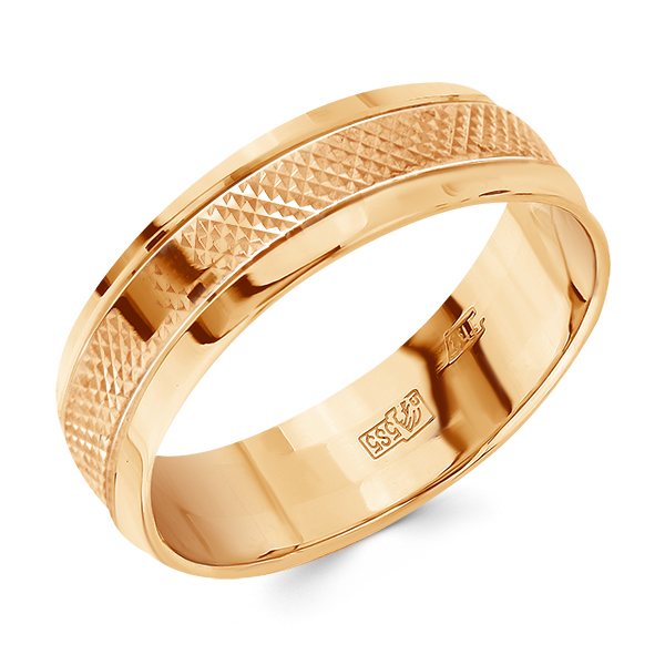 Кольцо обручальное из красного золота с алмазной гранью