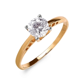 Кольцо помолвочное из красного золота с фианитом Swarovski (р-р 16,0)