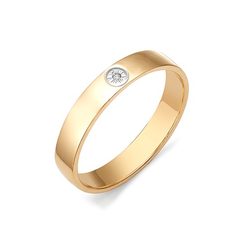 Кольцо обручальное из красного золота с бриллиантом и алмазной гранью