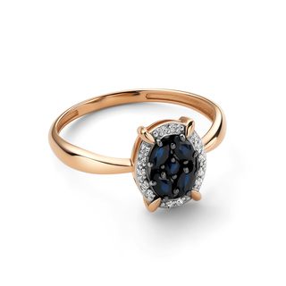 Кольцо 15930-102 4 Сапфир  Маркиз 0,432 4х2 2/2, 1 Сапфир  Круг 0,045 2,0 2/2, 14 Бриллиант Круг 17 