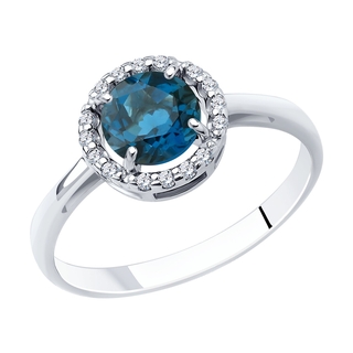 Кольцо из серебра с топазом и фианитами