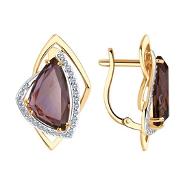  Серьги из красного золота с фианитами и наноситаллом