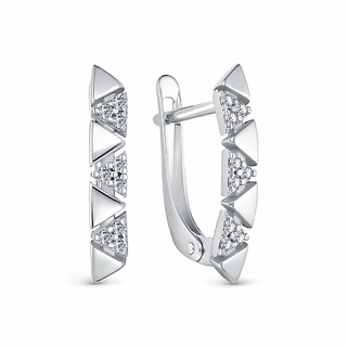 1163 Серьги с фианитом родированные серебро 925*