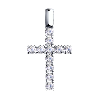 Подвеска-крест из белого золота с фианитами