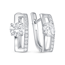 0138 Серьги с фианитом родированные серебро 925*