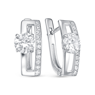 0138 Серьги с фианитом родированные серебро 925*