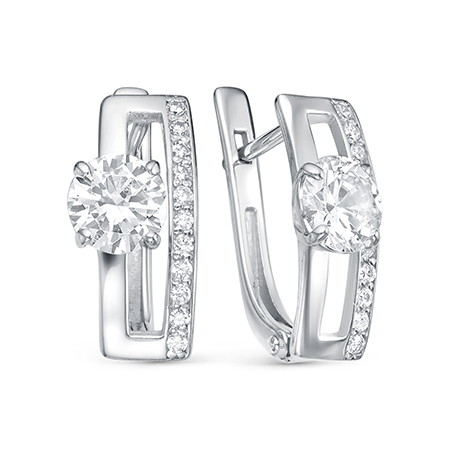 0138 Серьги с фианитом родированные серебро 925*