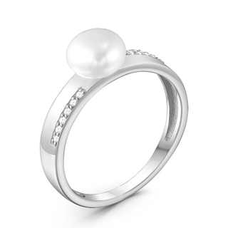 Кольцо из серебра с фианитами и жемчугом (культ.)