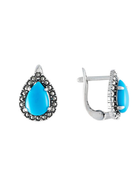 Серьги из черненого серебра с корундом