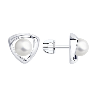 Пусеты из серебра с жемчугом (синт.)