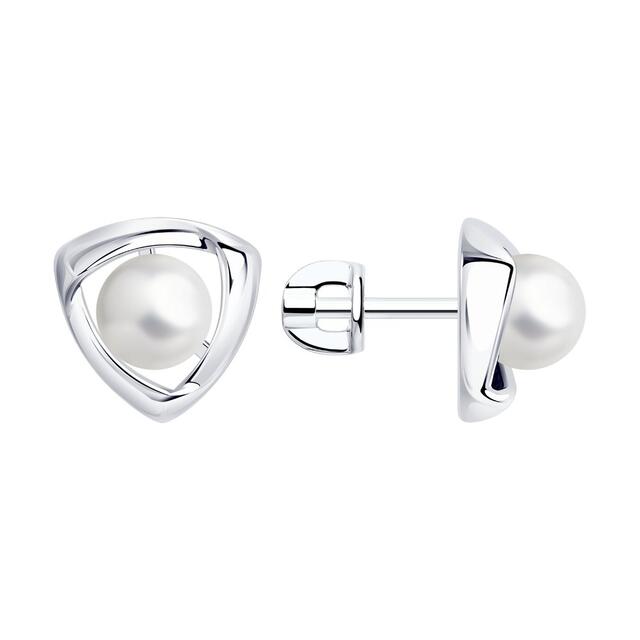 Пусеты из серебра с жемчугом (синт.)