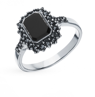 Кольцо из черненого серебра с марказитами и перламутром